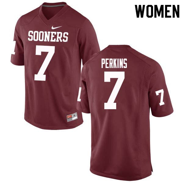 Women #7 Ronnie Perkins Oklahoma Sooners College Football Jerseys Sale-Crimson